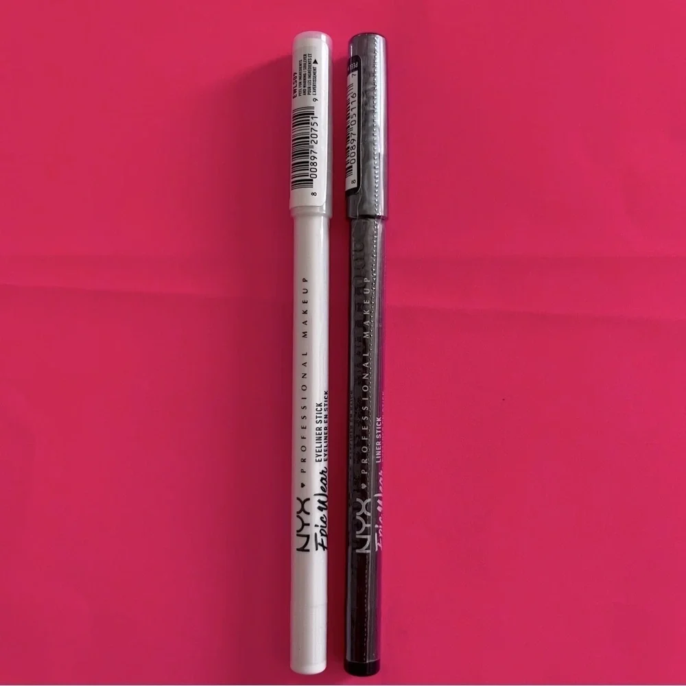 NYX Epic Wear Waterproof Eyeliner Stick Black Metal- Pure White (Bundle of two)